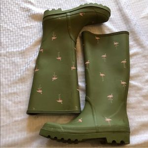 J Crew Womens Tall Rainboots Green Flamingo Size 7